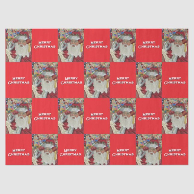 Classic Santa - Checking It Twice Holiday Red Tissue Paper (Front)