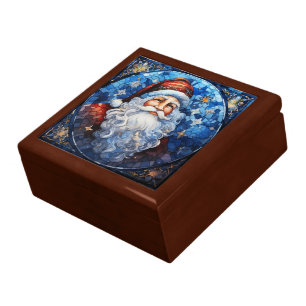 Classic Santa Claus Blue Stained Glass Gift Box
