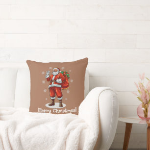 Classic Santa Claus bringing Christmas presents Throw Pillow
