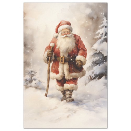 Classic Santa Claus coming in snowy forest Tissue Paper