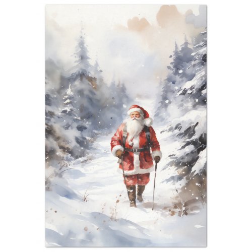 Classic Santa Claus coming in snowy forest Tissue Paper