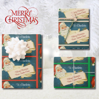 Classic Santa Claus Custom Child's Name From Santa Wrapping Paper Sheets