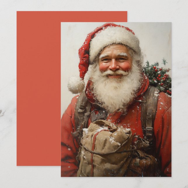 Classic Santa Claus Heartwarming Christmas Art Holiday Card (Front/Back)
