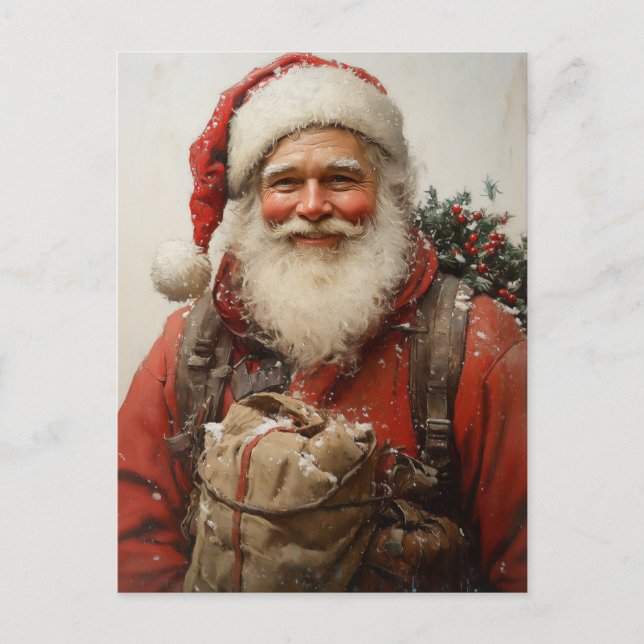 Classic Santa Claus Heartwarming Christmas Art Holiday Postcard (Front)