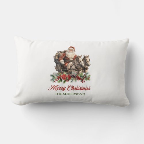 Classic Santa Claus  horse_drawn sleigh Lumbar Pillow