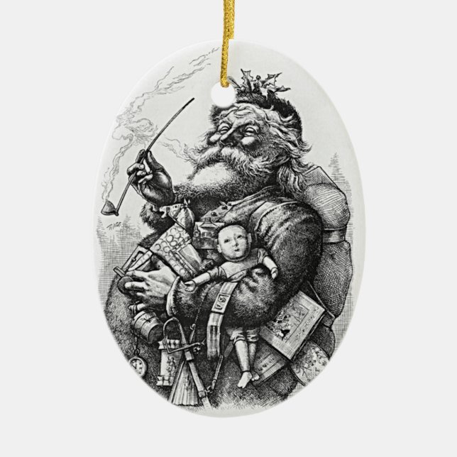 Classic Santa Claus Image Ceramic Ornament (Front)