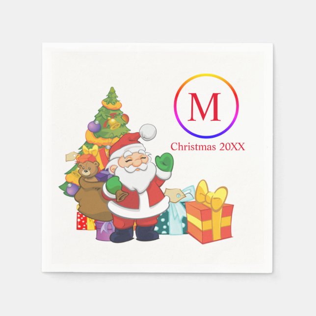 Classic Santa Claus Monogram Christmas Napkins (Front)