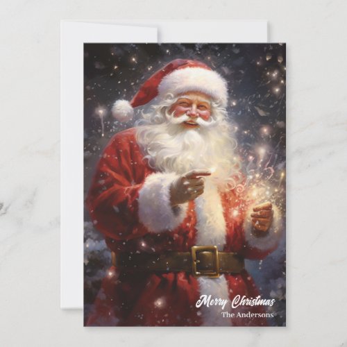 Classic Santa Claus on festive night with lights Holiday Card