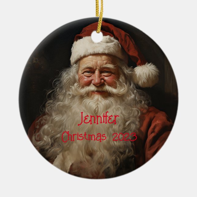 Classic Santa Claus Personalized Christmas Ornamen Ceramic Ornament (Front)