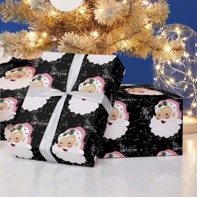 Classic Santa Claus Pink Hat Personalized  Wrapping Paper (Holidays)