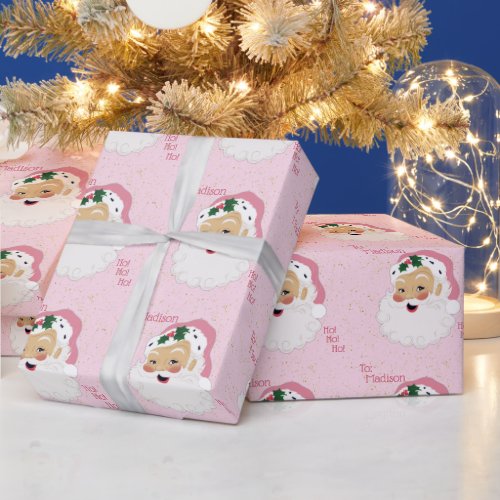 Classic Santa Claus Pink Personalized    Wrapping Paper