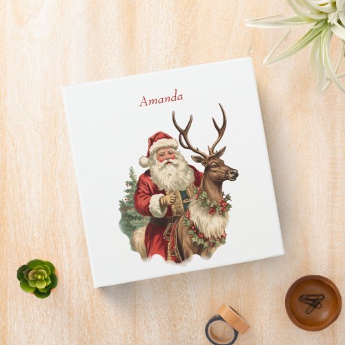 Classic Santa Claus Riding a Reindeer Christmas 3 Ring Binder