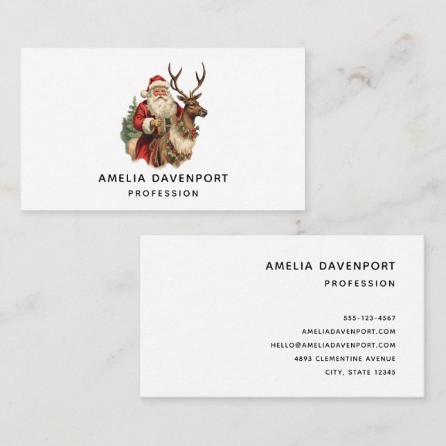 Classic Santa Claus Riding a Reindeer Christmas Business Card (Front/Back)