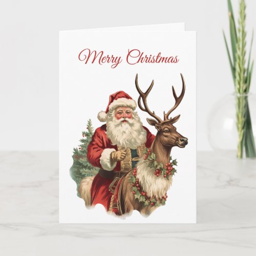 Classic Santa Claus Riding a Reindeer Christmas Card