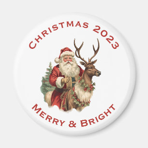 Classic Santa Claus Riding a Reindeer Christmas Magnet