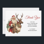 Classic Santa Claus Riding a Reindeer Christmas Thank You Card<br><div class="desc">Thank you card with a fun Christmas illustration. Santa Claus in his traditional red suit riding a big antlered reindeer decorated with holly. A Christmas tree in the back.</div>