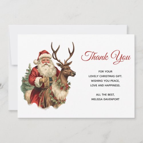 Classic Santa Claus Riding a Reindeer Christmas Thank You Card