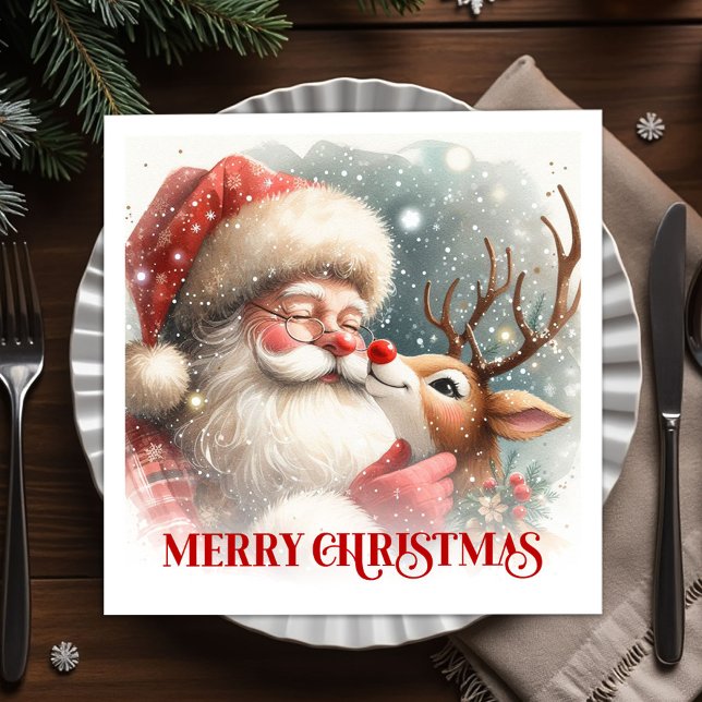 Classic Santa Claus Rudolph Holiday Dinner Party  Napkins (Classic Santa Claus Rudolph Holiday Dinner Party Napkins

)