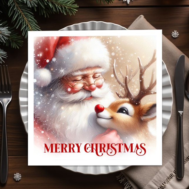 Classic Santa Claus Rudolph Holiday Party Dinner  Napkins (Classic Santa Claus Rudolph Holiday Party Dinner Napkins

)