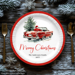 Classic Santa Claus Script Font Festive Dinner  Paper Plates