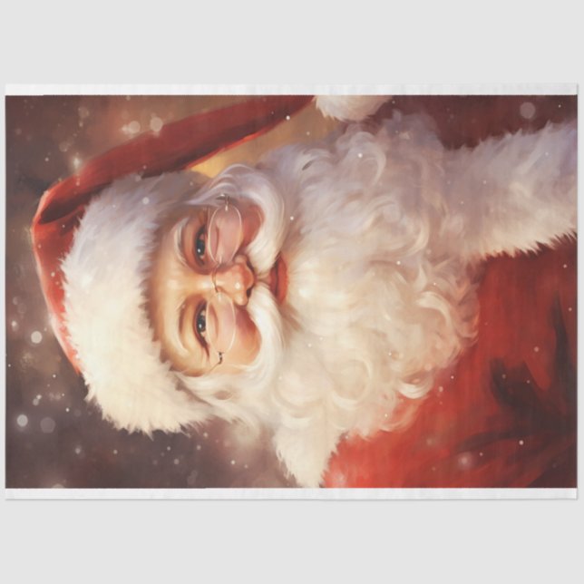 Classic Santa Claus smiling with red hat Tissue Paper (Front)