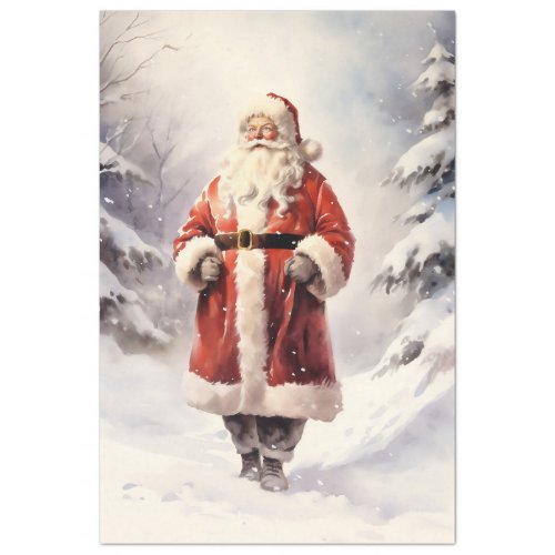 Classic Santa Claus walking in snowy forest Tissue Paper