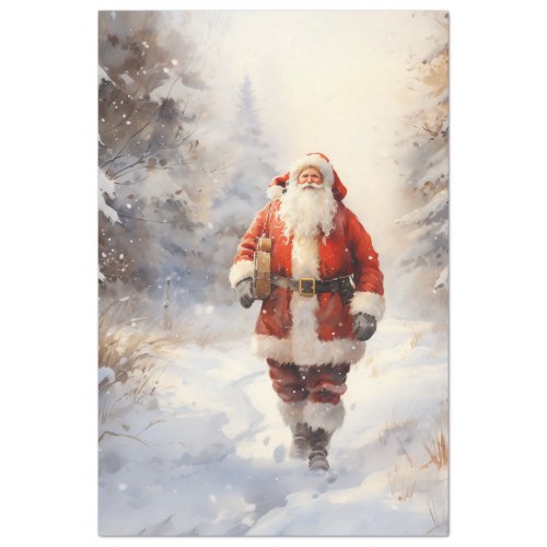 Classic Santa Claus walking in snowy forest Tissue Paper