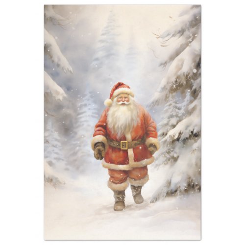 Classic Santa Claus walking in snowy forest Tissue Paper