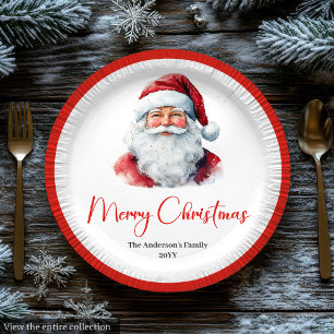 Classic Santa Claus Watercolor Modern Holiday Paper Plates
