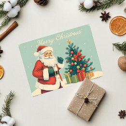 Classic Santa Claus with Christmas Tree Card