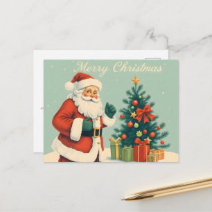 Classic Santa Claus with Christmas Tree Postcard