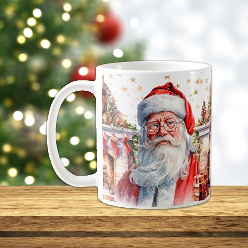 Classic Santa Claus with Fireplace Christmas Coffee Mug