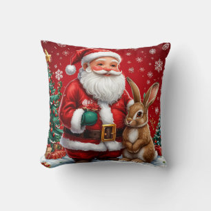 Classic santa claus with rabbit throw pillow