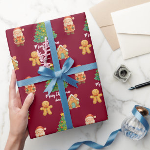 Classic Santa Gingerbread Burgundy Christmas Wrapping Paper