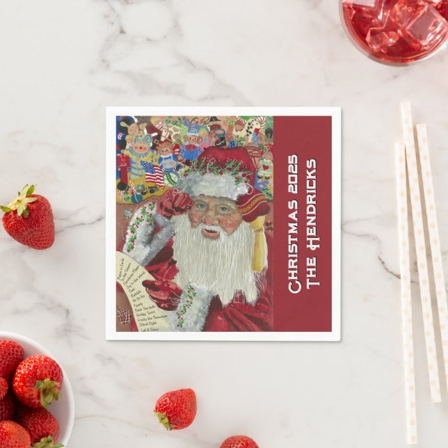 Classic Santa Holiday 2025 — Custom Family Napkins (Insitu)