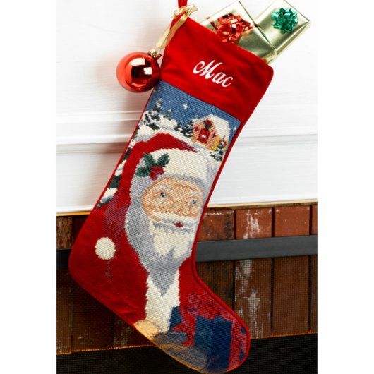 Classic Santa Needlepoint Christmas Stocking (Front)