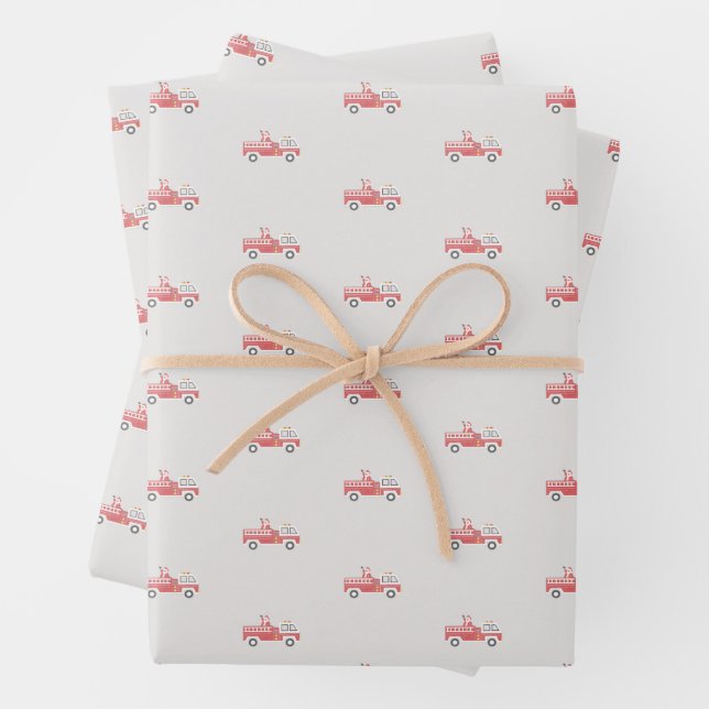 Classic Santa on a Firetruck Christmas Wrapping Paper Sheets (In situ)