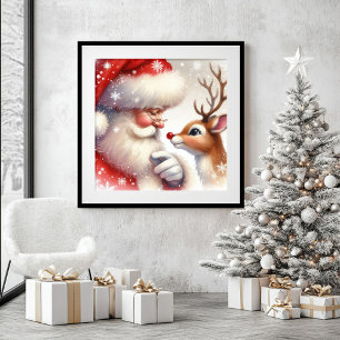 Classic Santa Rudolph Funny Christmas Wall Art