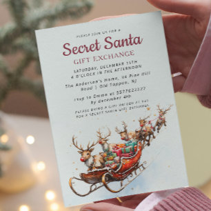 Classic Santa Sleigh Secret Santa Christmas Party Invitation