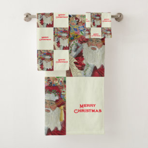 Classic Santa White Checking It Twice Holiday Bath Towel Set