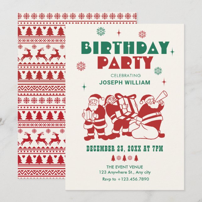 Classic santa winter birthday invitation (Front/Back)