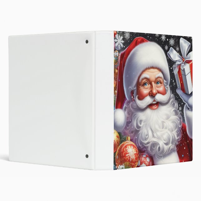 Classic Santa with present & ornaments 3 Ring Binder (Background)