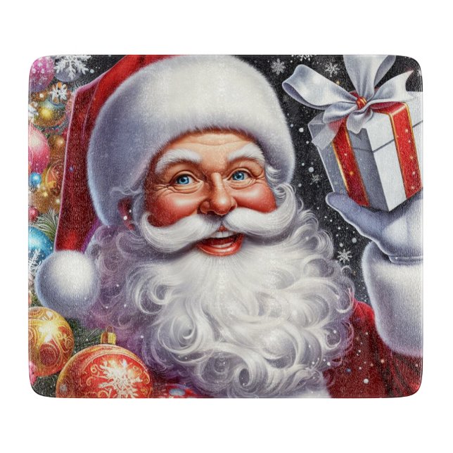 Classic Santa with present & ornaments Cutting Board (Front)