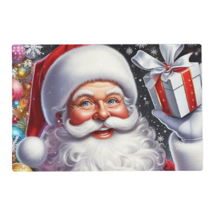 Classic Santa with present & ornaments Placemat