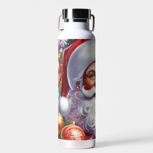 Classic Santa with present &amp; ornaments Water Bottle