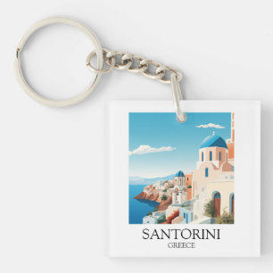 Classic Santorini Travel Artwork - Vintage Greek Keychain