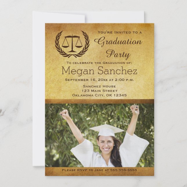 Classic Scales of Justice Law School Graduation Invitation (Front)