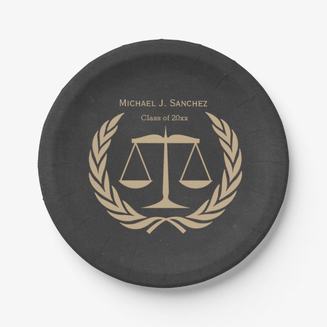 Classic Scales of Justice Law School Graduation Paper Plates (Front)