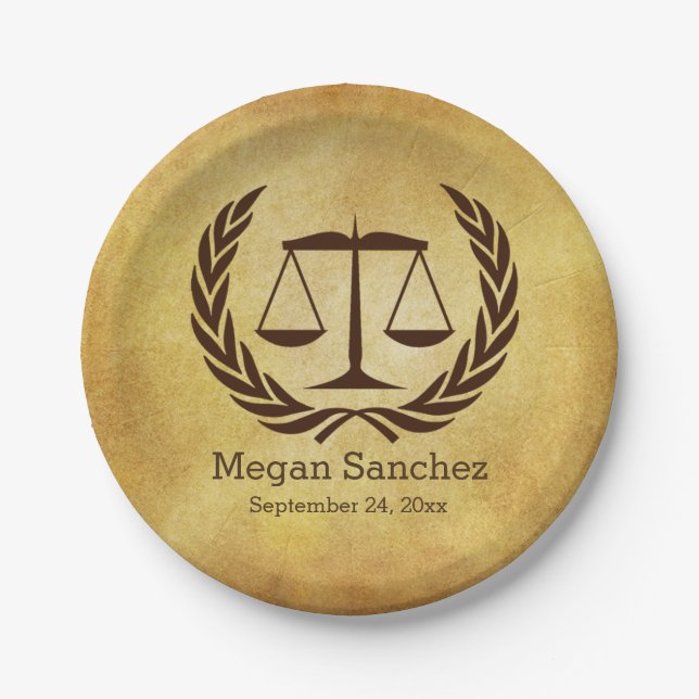 Classic Scales of Justice Law School Graduation Paper Plates (Front)
