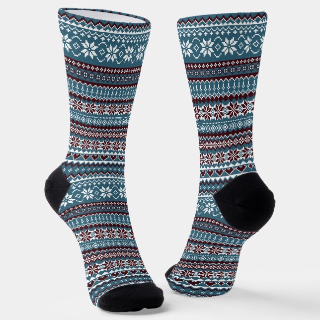 Classic Scandinavian Christmas Sweater Pattern Socks (Angled)